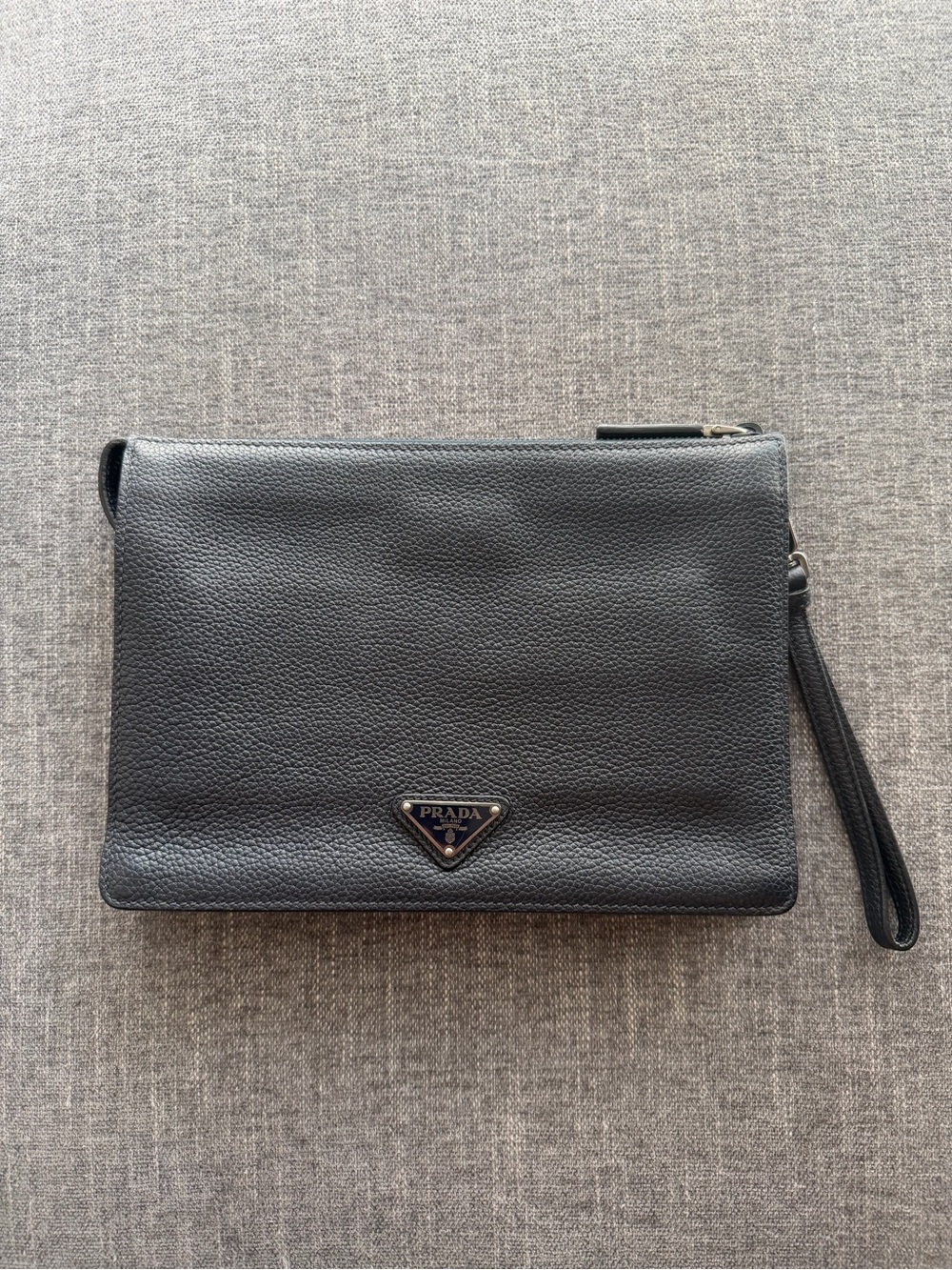 PRADA Black Pebbled Leather Wristlet